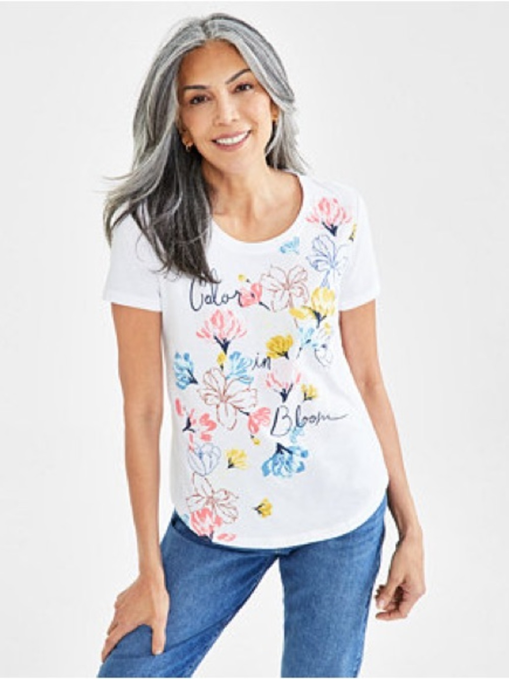 Style & Co. Color in Bloom Floral Graphic Tee White Size Small